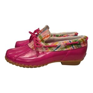 Sperry Top Sider Duckie Pink Plaid Rubber Duck Ankle Rainboots Youth Size 5 M